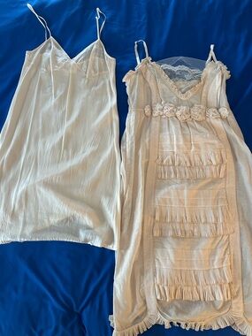 TRELISE COOPER Cream Slip Dress Pair with Lace & Ruffle Details